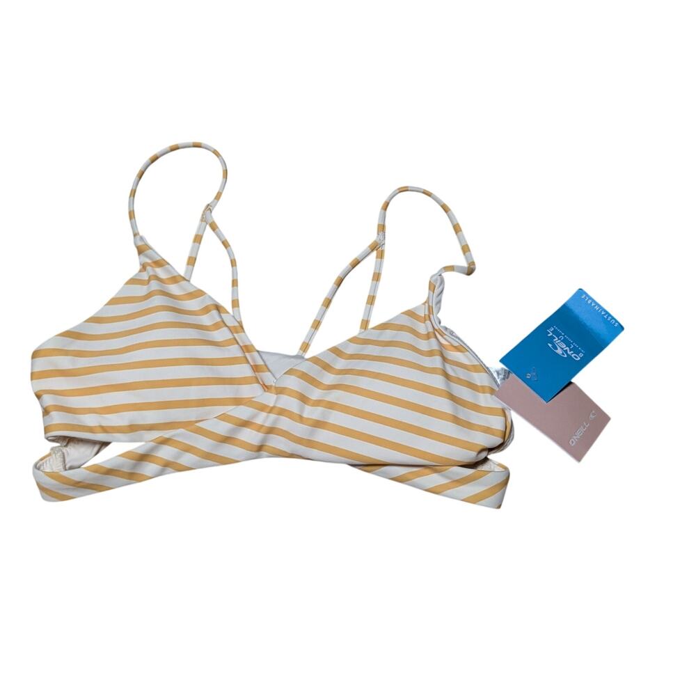 O'Neill girls Bikini top, yellow and white striped, size 14 girls, surfer; NWT